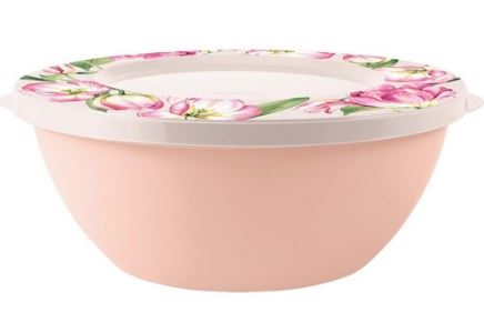 Миска с крышкой Plast Team Flowers 3л розовая пудра